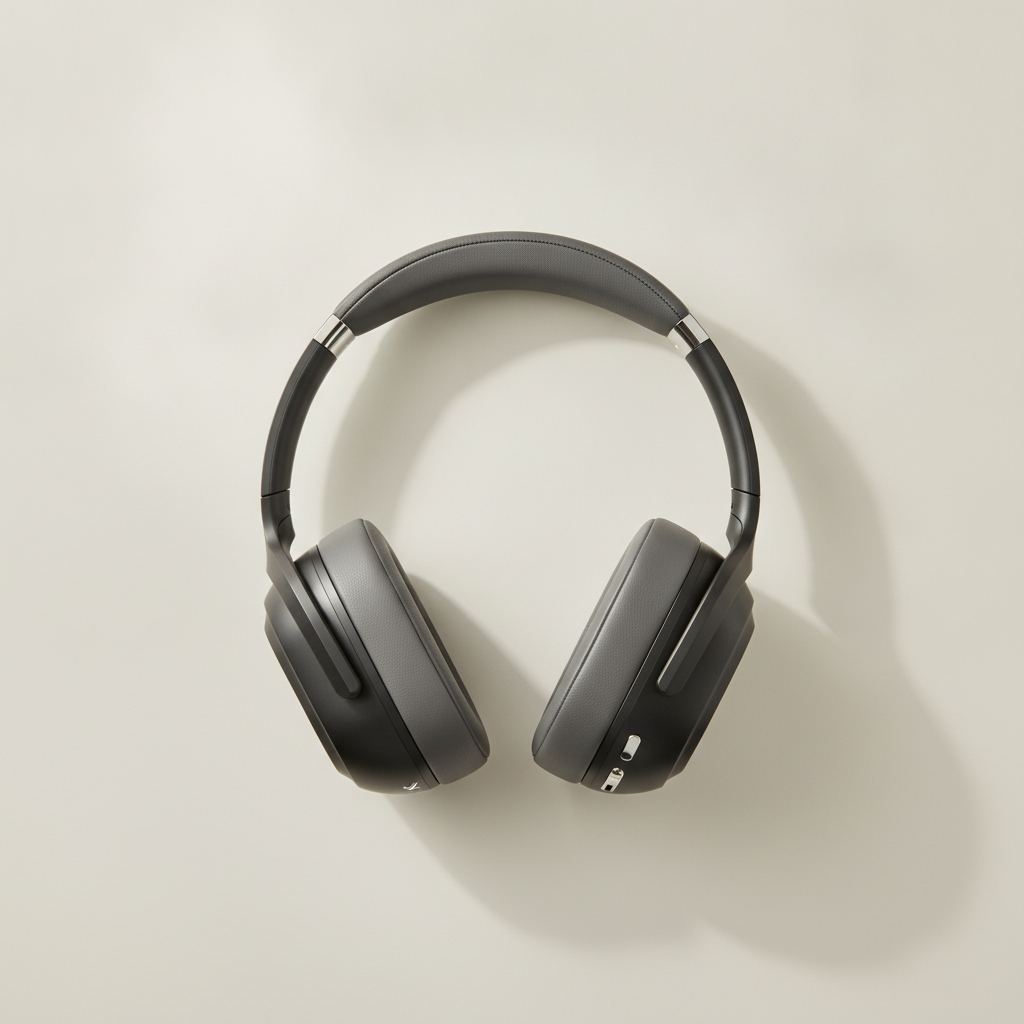 VoltAudio Aurora X1 wireless noise cancelling over-ear headphones in a premium minimalist studio setting